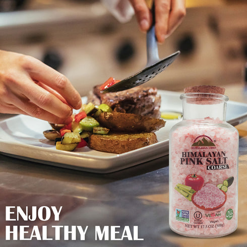 Pink Salt Coarse, Glass Jar with Cork - 1.1 lbs | HIMALAYAN CHEF